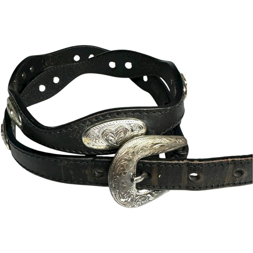 Silver Creek Classics Black Western Leather Belt  Silver Medallions Women's 34